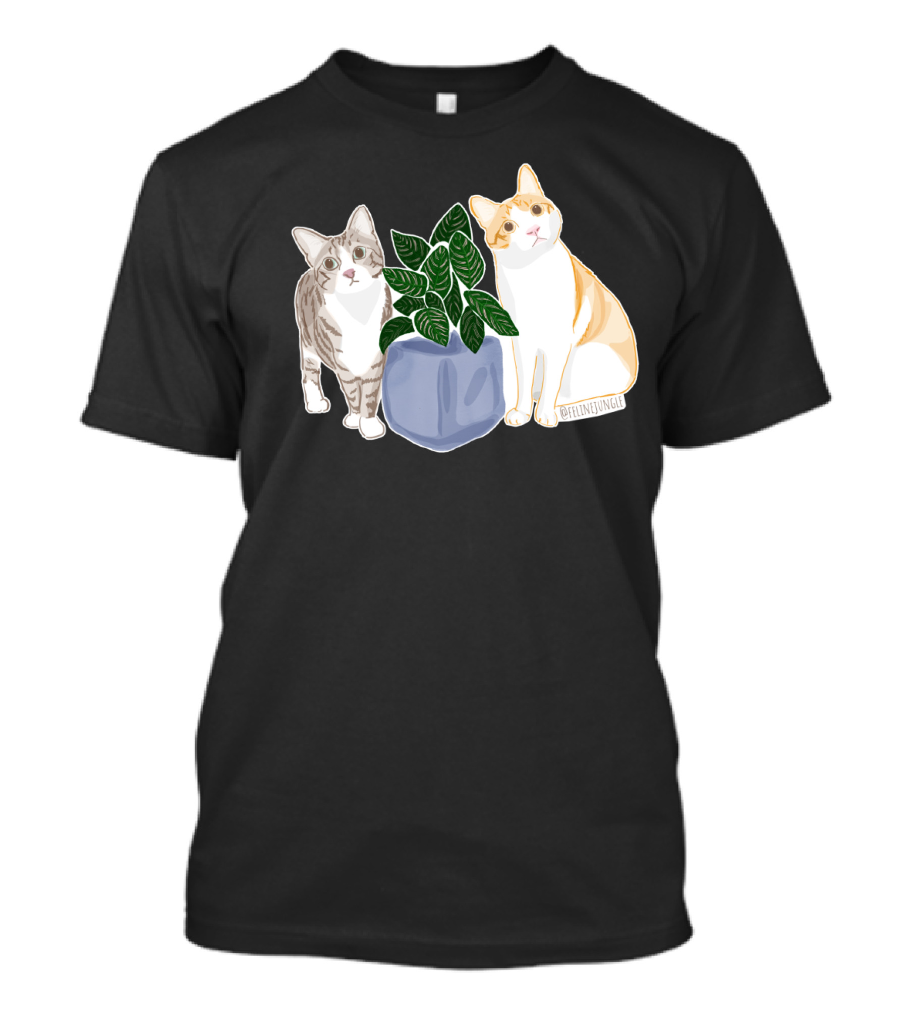 Feline Jungle Calathea Cats With Charming Plant Pot T-Shirt