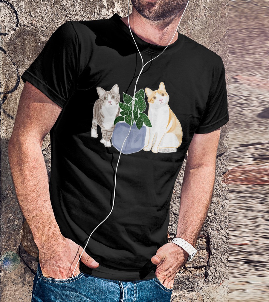 Feline Jungle Calathea Cats With Charming Plant Pot T-Shirt