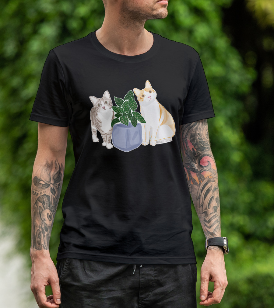 Feline Jungle Calathea Cats With Charming Plant Pot T-Shirt