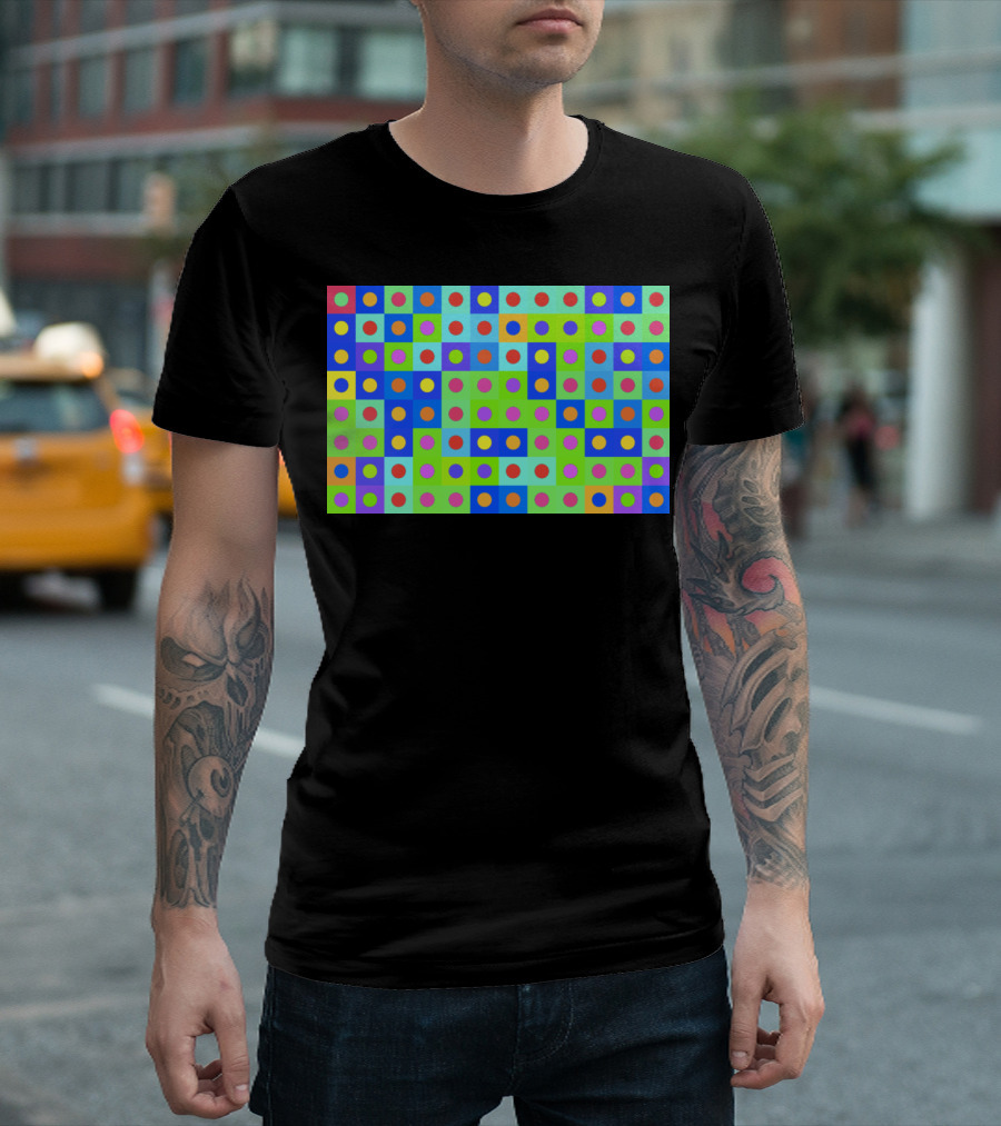 Colorful Grid of Randomized Squares and Circles T-Shirt