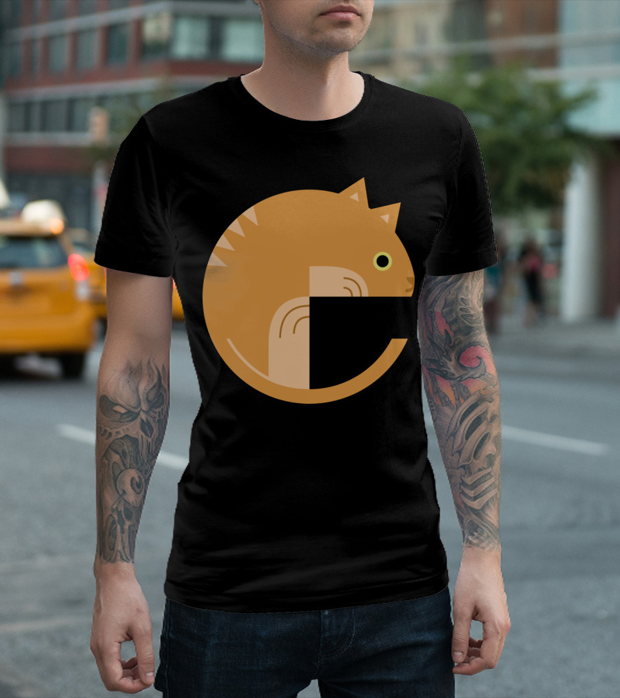 Orange Circle Cat Creative Letter C T-Shirt