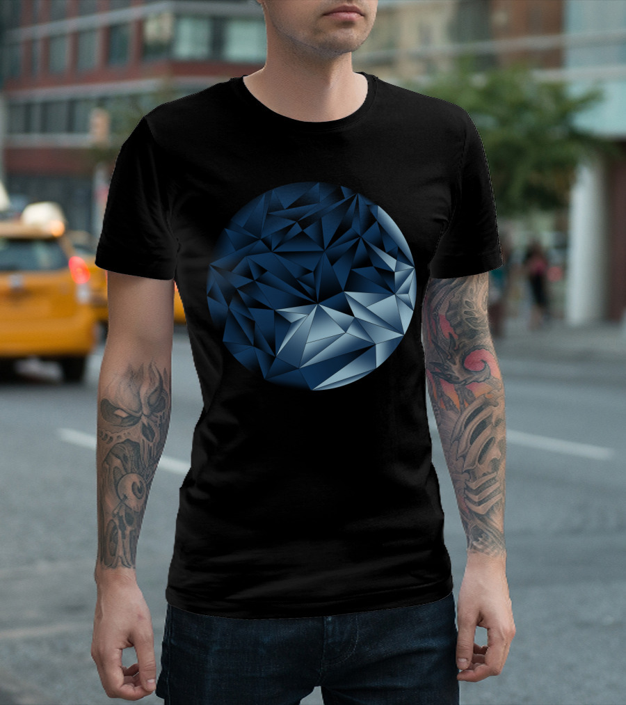 Cristal Circle Geometric Blue Faceted Sphere T-Shirt