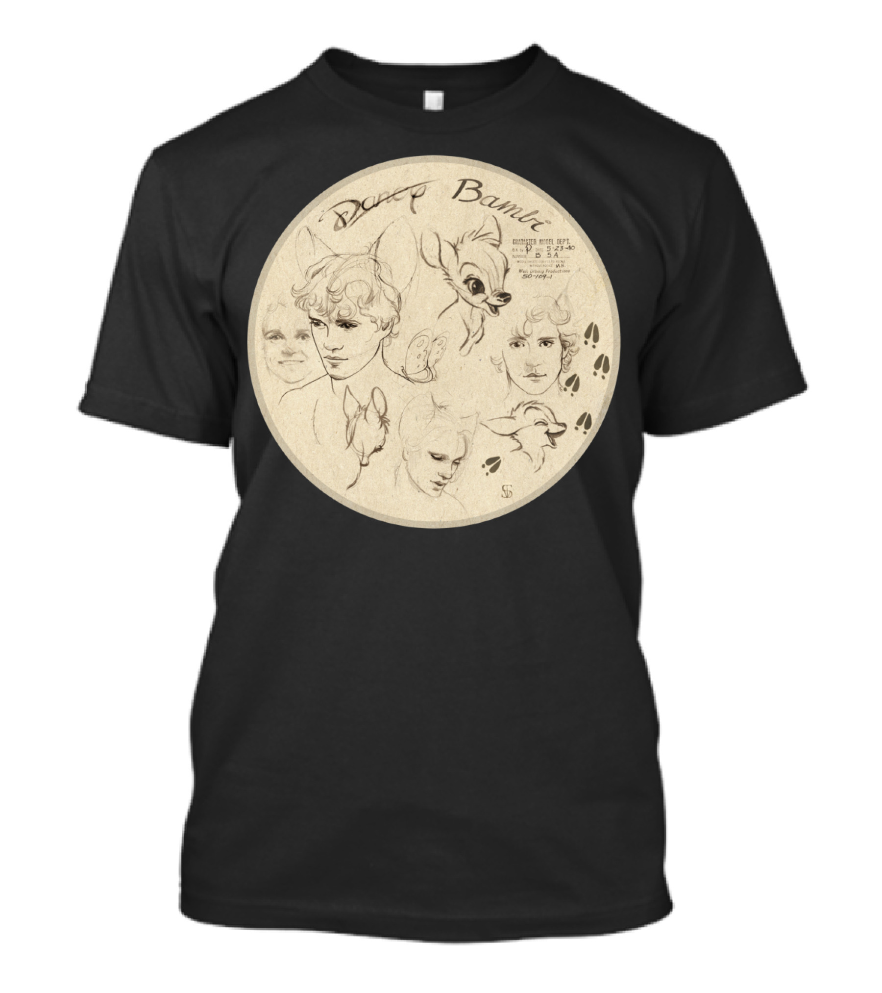 Bambi Deer Dancy Sketches Poem Art With Animal And Human Faces Drawing T-Shirt