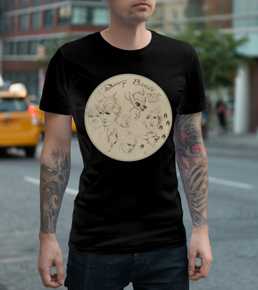 Bambi Deer Dancy Sketches Poem Art With Animal And Human Faces Drawing T-Shirt