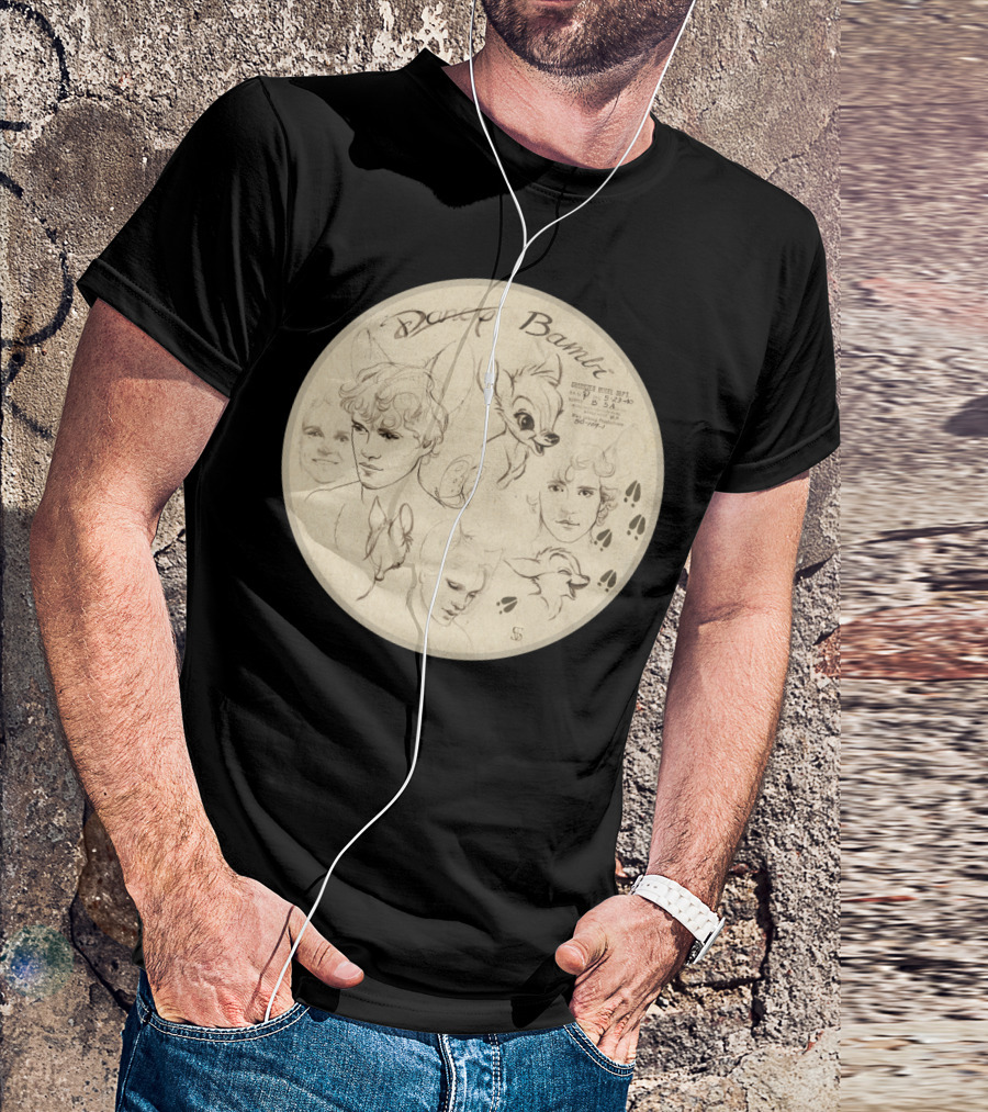 Bambi Deer Dancy Sketches Poem Art With Animal And Human Faces Drawing T-Shirt