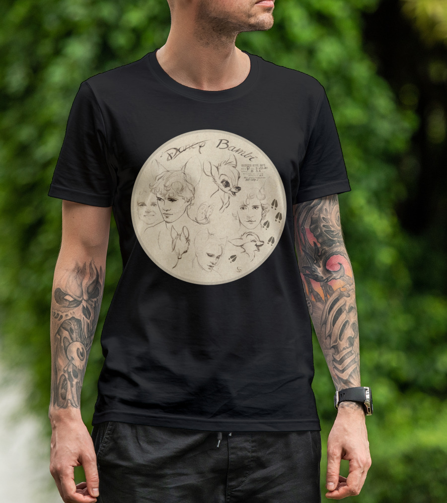 Bambi Deer Dancy Sketches Poem Art With Animal And Human Faces Drawing T-Shirt
