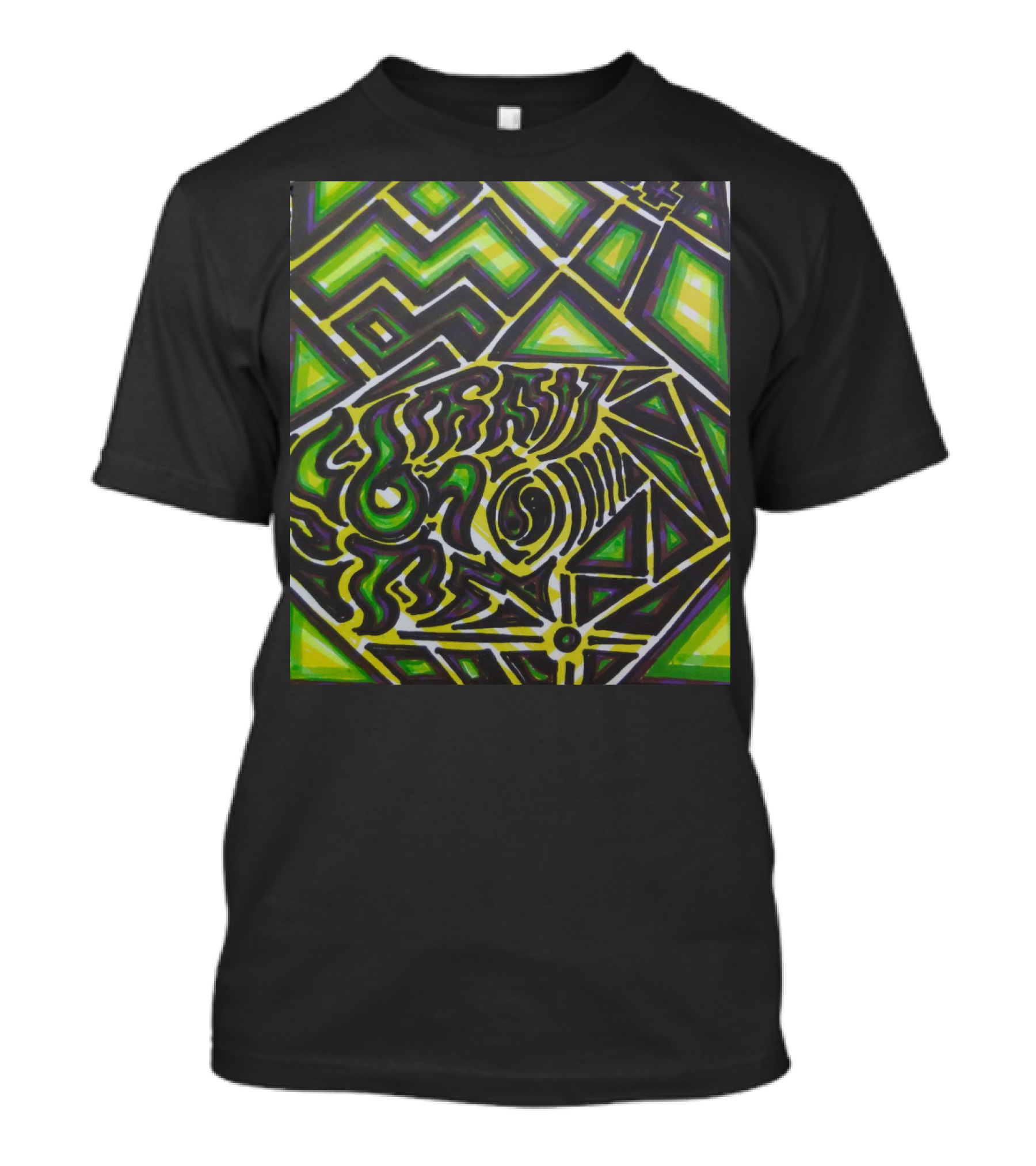 Dark Dancer Geometric Abstract Green Yellow T-Shirt