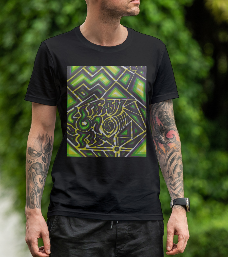 Dark Dancer Geometric Abstract Green Yellow T-Shirt