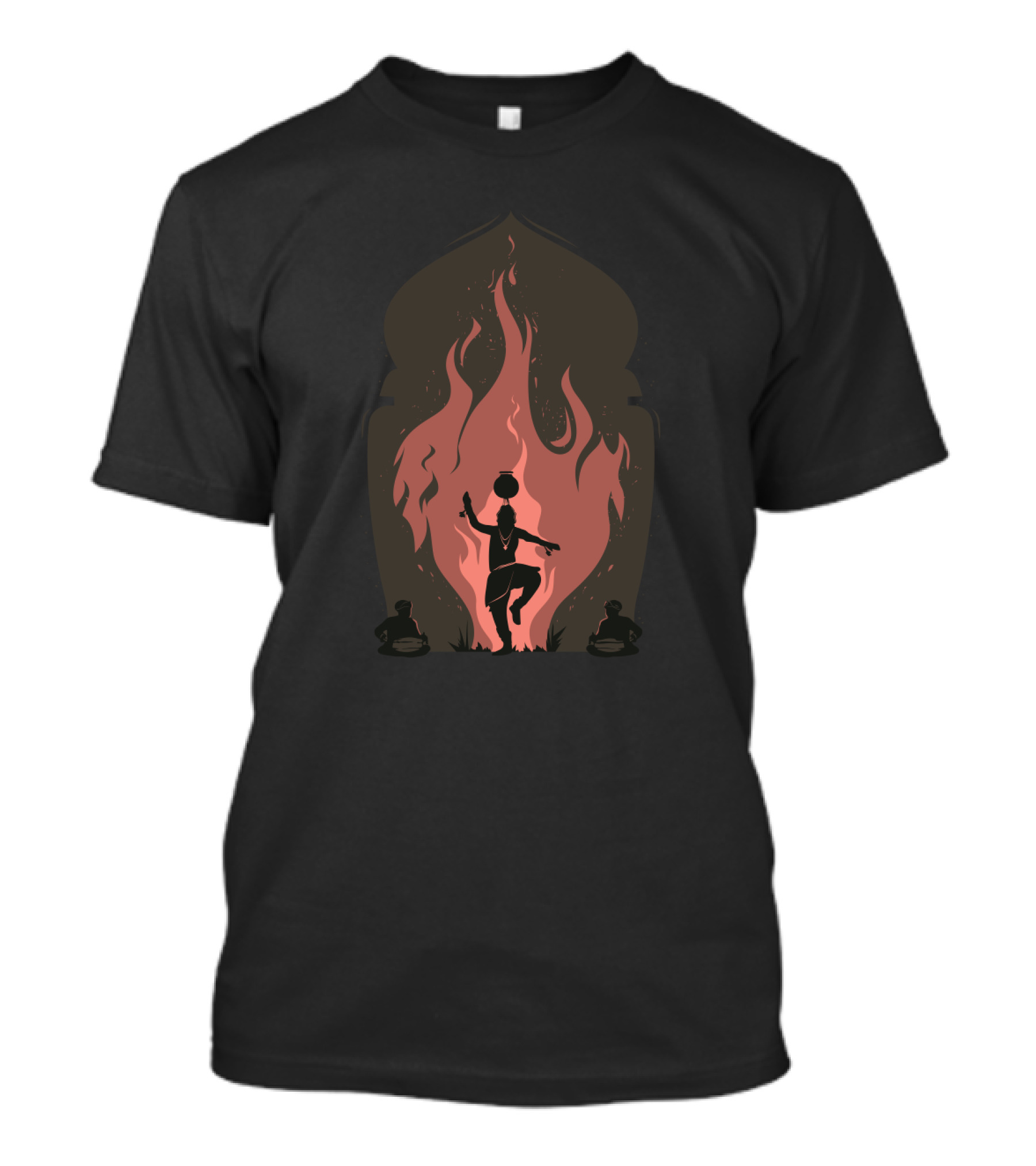 Silhouette Of Indian Dancer With Traditional Fire Motif In Arched Frame T-Shirt