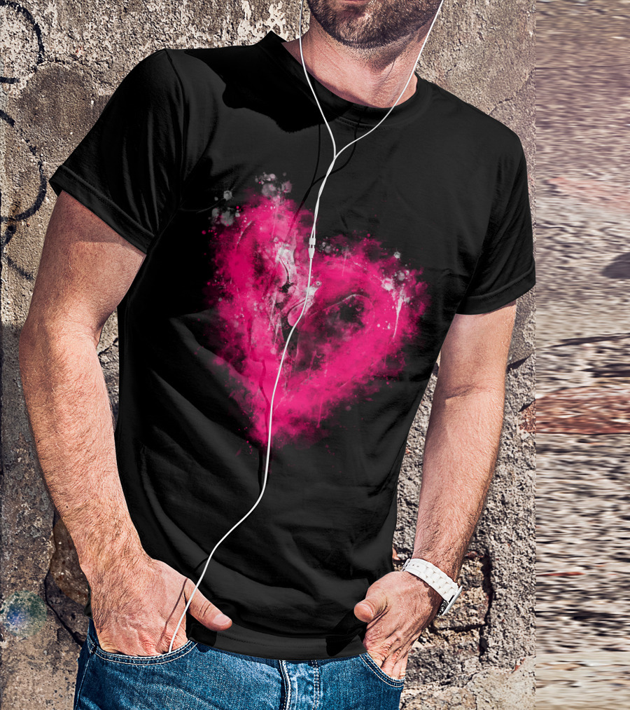 Pink Flamingo Love Heart Watercolor Splatter T-Shirt