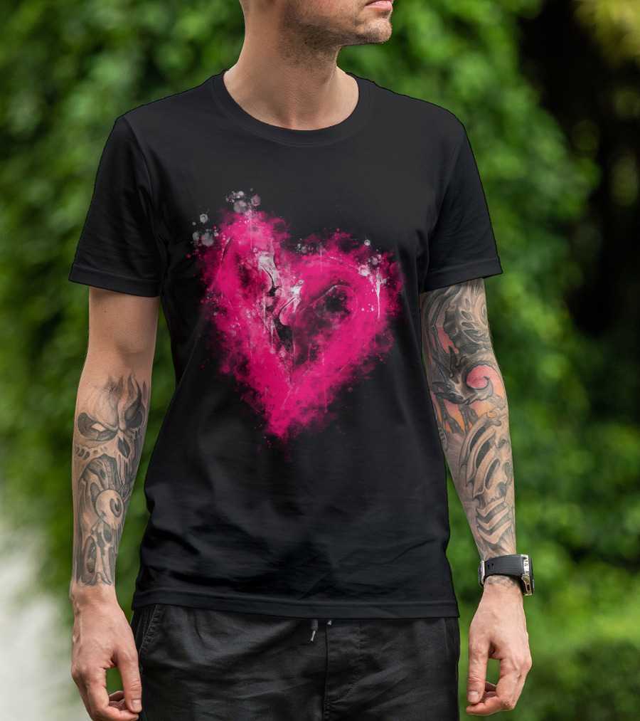 Pink Flamingo Love Heart Watercolor Splatter T-Shirt