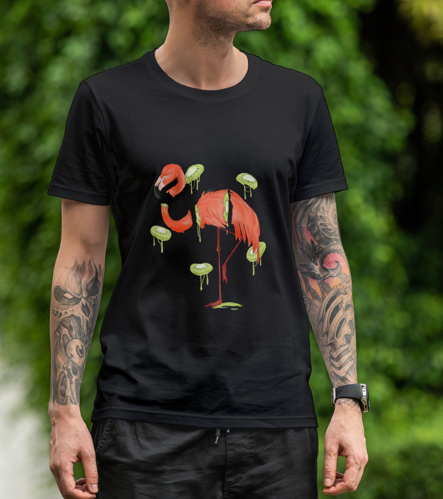 Flamingo Kiwi Fusion With Dripping Fruit Elements KiwiFlamenco T-Shirt