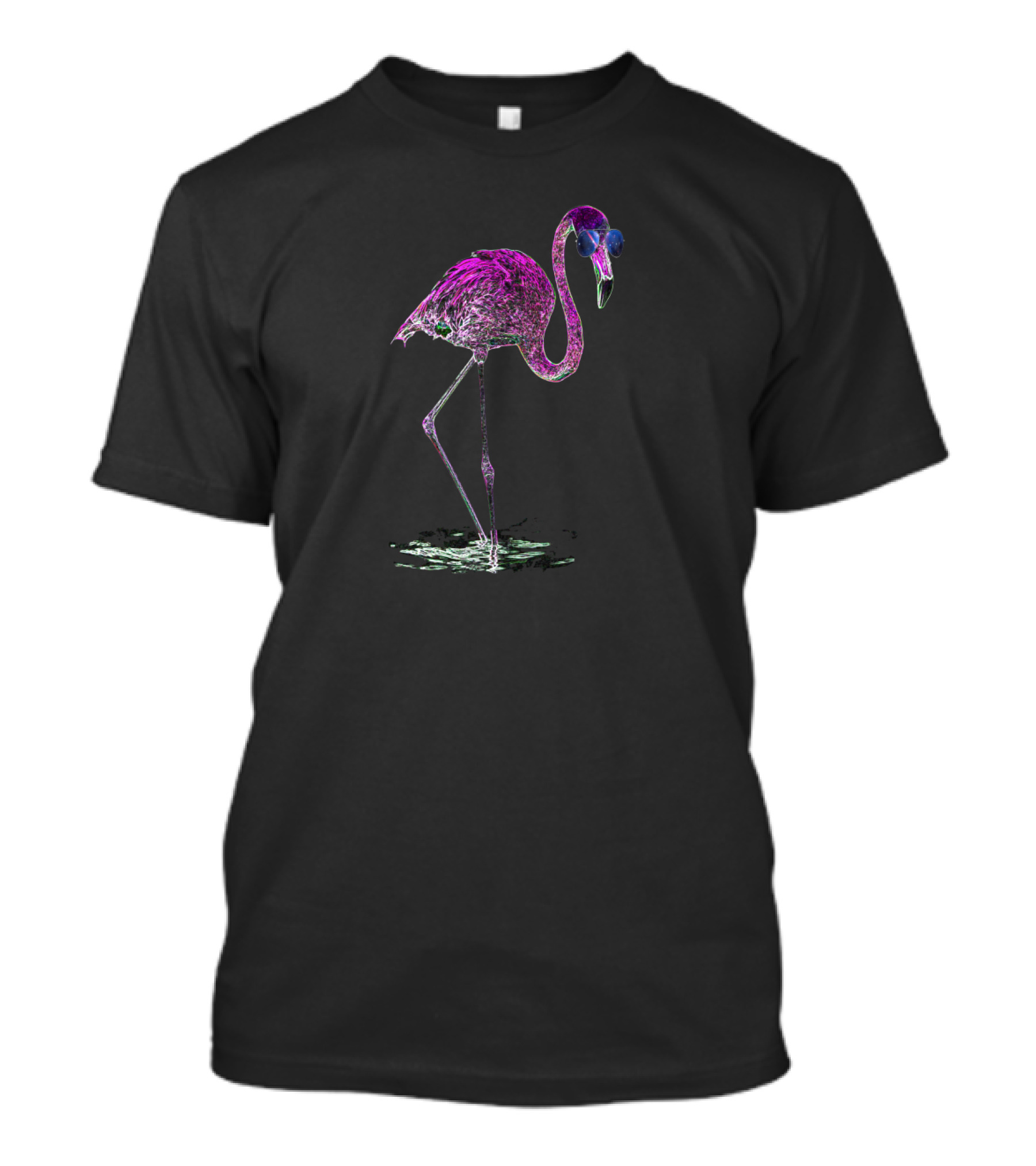 Pink Sunglasses-Wearing Neon Flamingo With Galaxy Influence T-Shirt