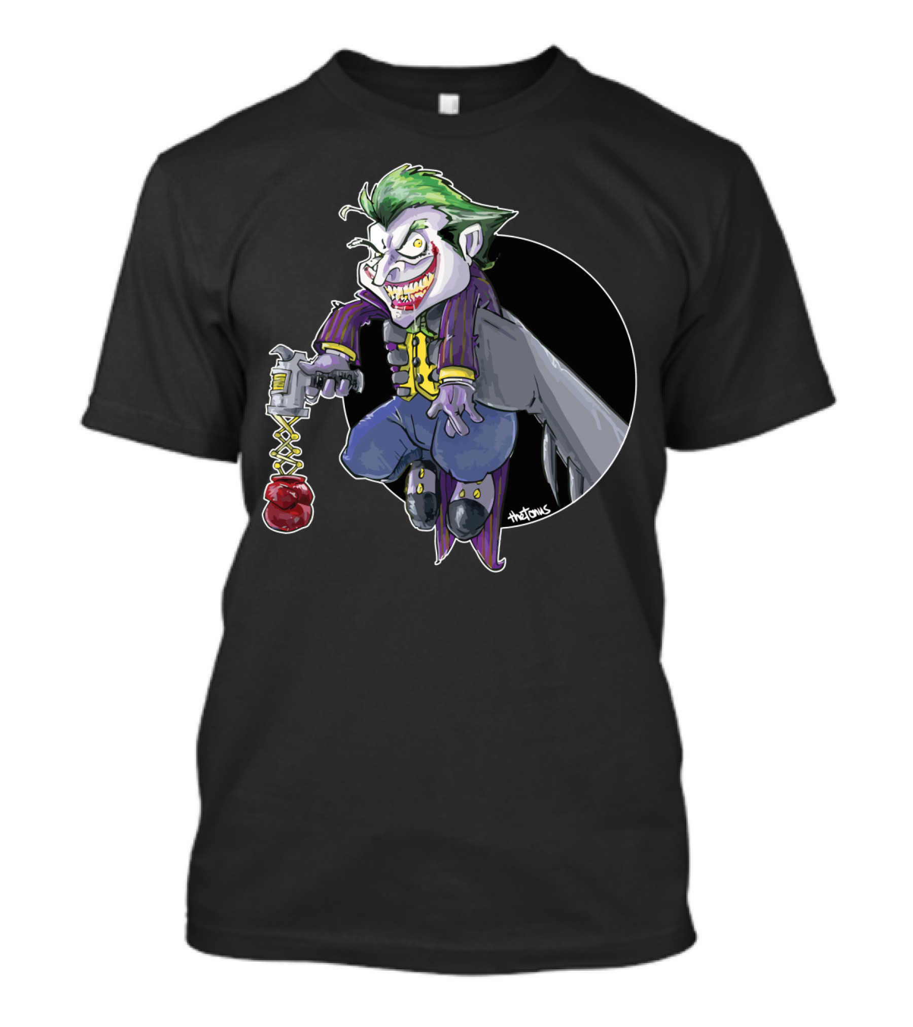 Jokes On You Batsy Joker Character With Green Hair And Purple Striped Suit Holding BANG Gun T-Shirt