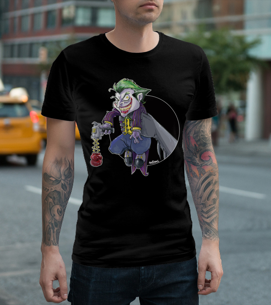 Jokes On You Batsy Joker Character With Green Hair And Purple Striped Suit Holding BANG Gun T-Shirt