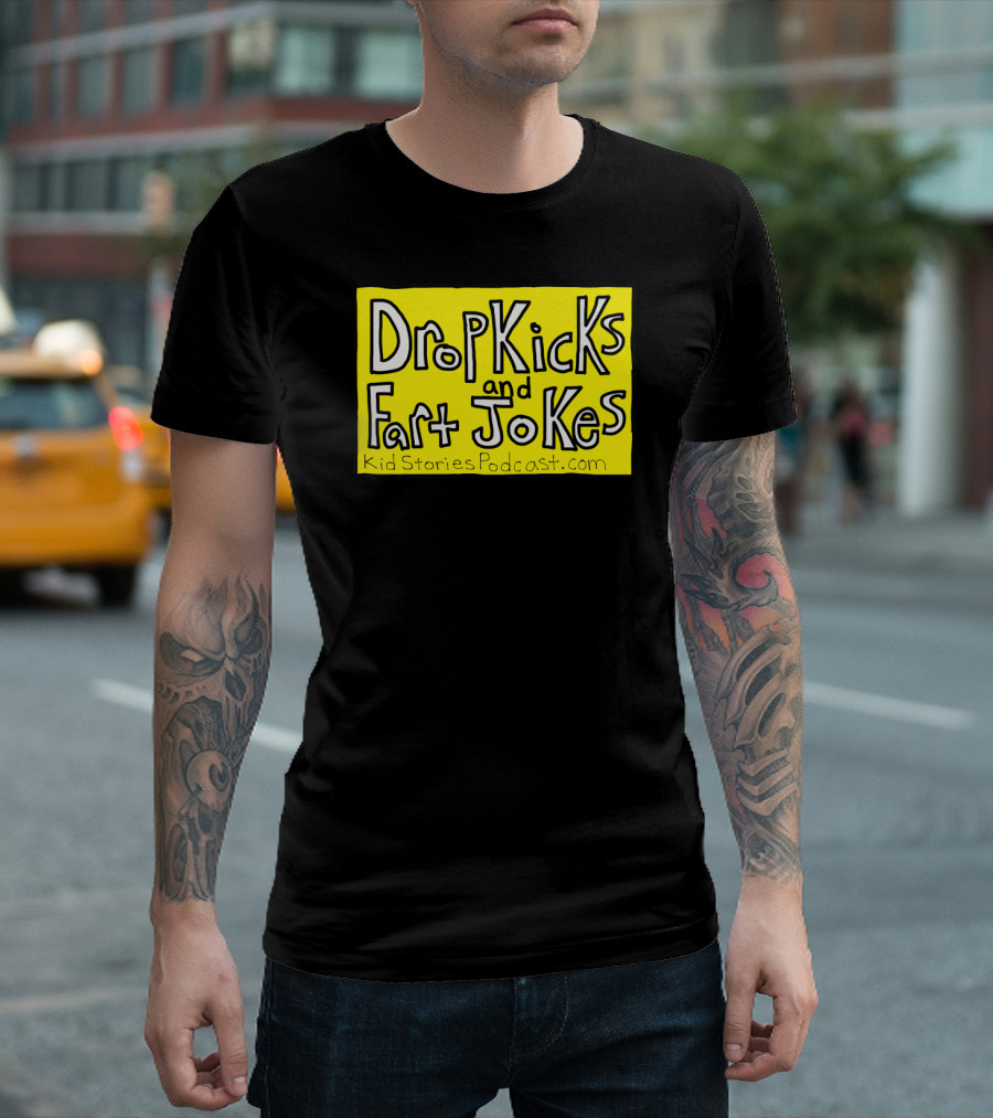 Dropkicks And Fart Jokes Kid Stories Podcast Rectangle Yellow Background T-Shirt