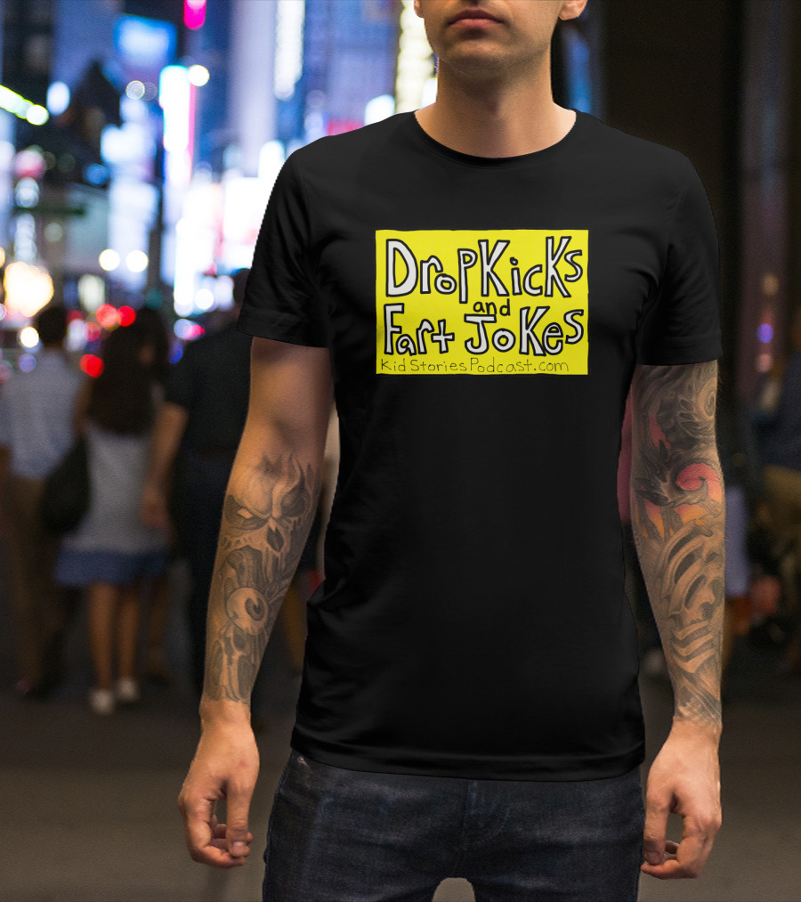 Dropkicks And Fart Jokes Kid Stories Podcast Rectangle Yellow Background T-Shirt