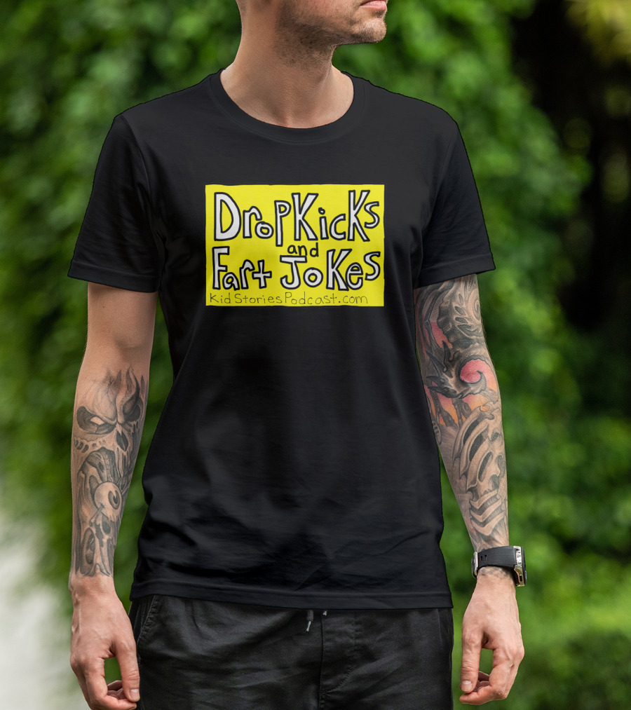 Dropkicks And Fart Jokes Kid Stories Podcast Rectangle Yellow Background T-Shirt