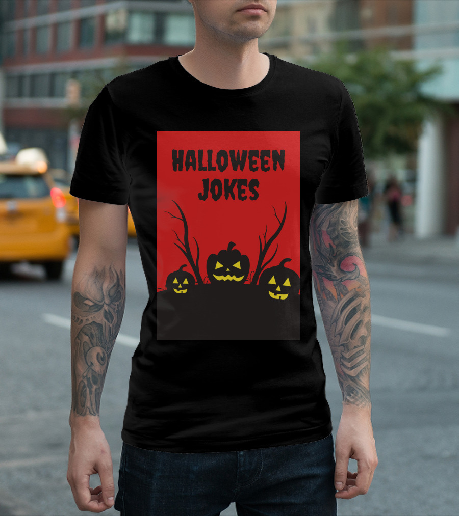 Halloween Jokes with Laughing Pumpkins and Spooky T-Shirt