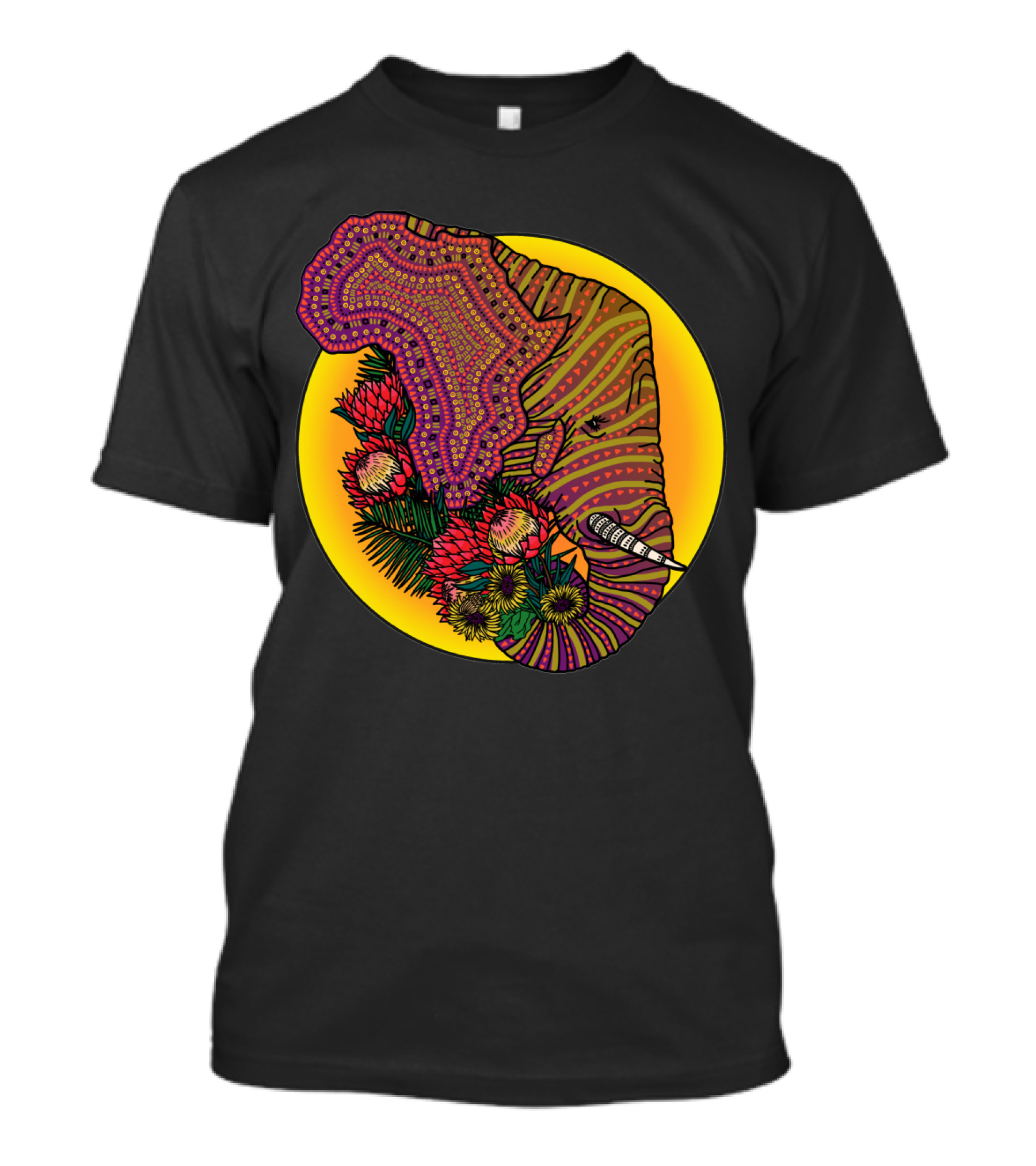 Loxodonta Africana Vibrant African Map With Floral Patterns And Microphone Motif T-Shirt