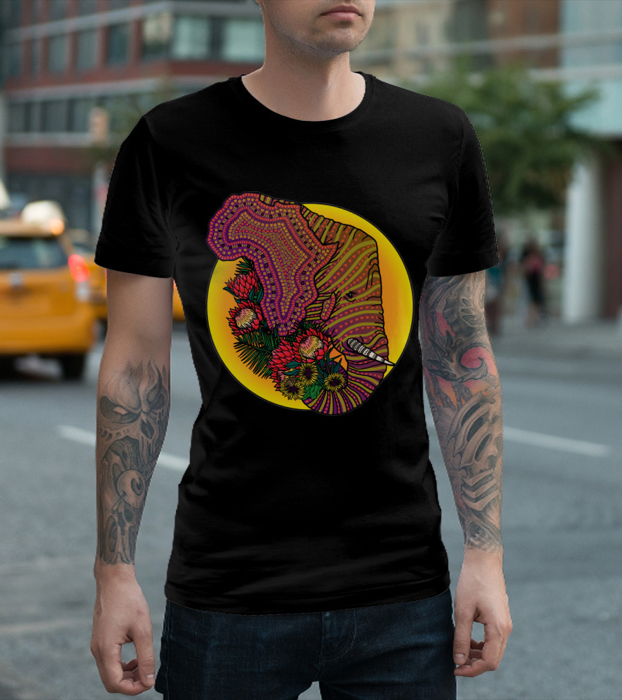 Loxodonta Africana Vibrant African Map With Floral Patterns And Microphone Motif T-Shirt