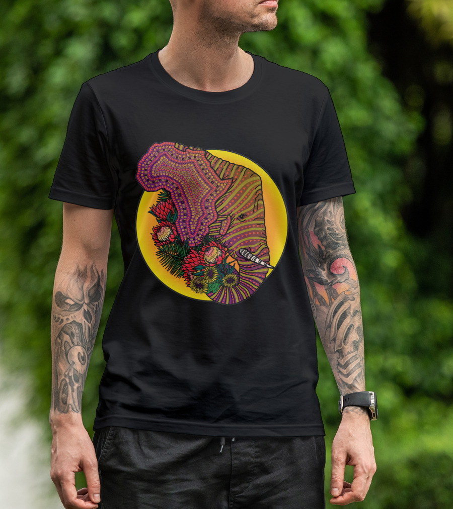 Loxodonta Africana Vibrant African Map With Floral Patterns And Microphone Motif T-Shirt
