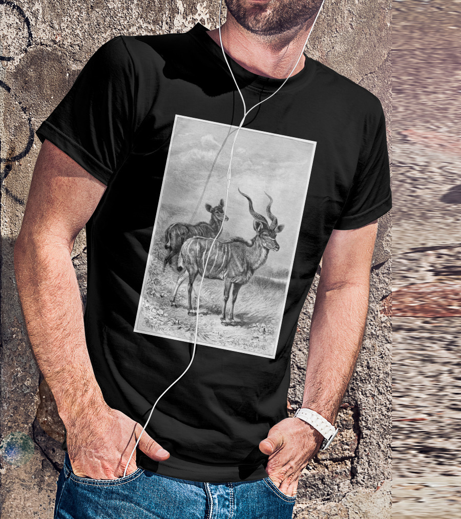 African Kudu Wildlife Illustration In T-Shirt
