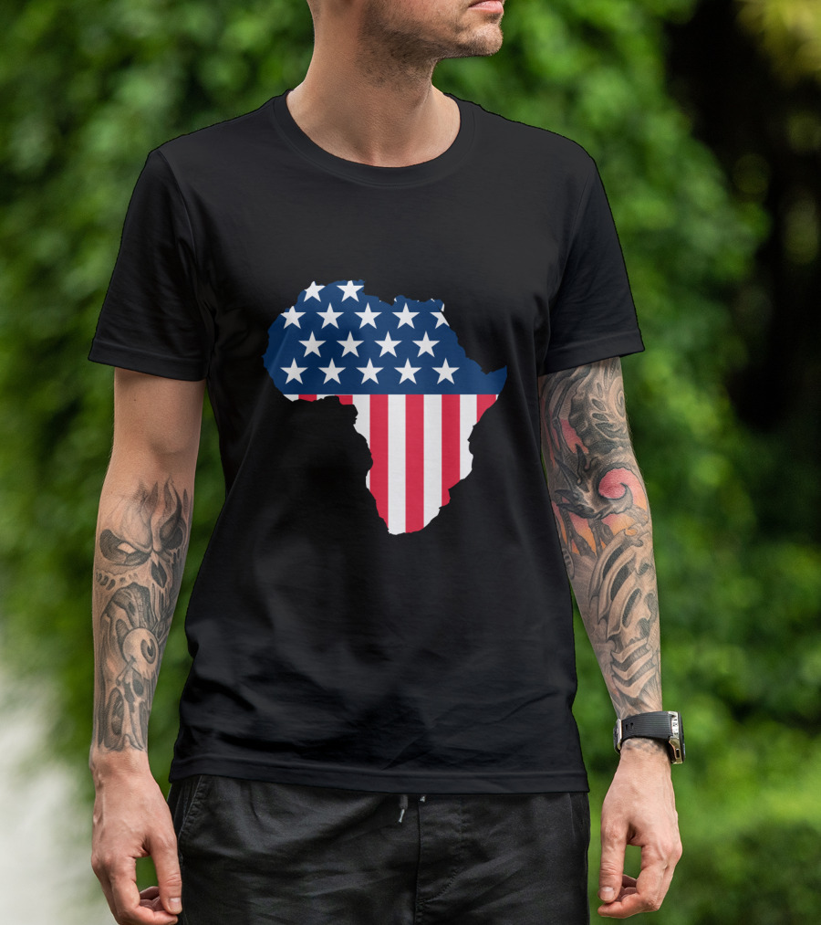 African American Flag Map Stars And Stripes On Africa T-Shirt