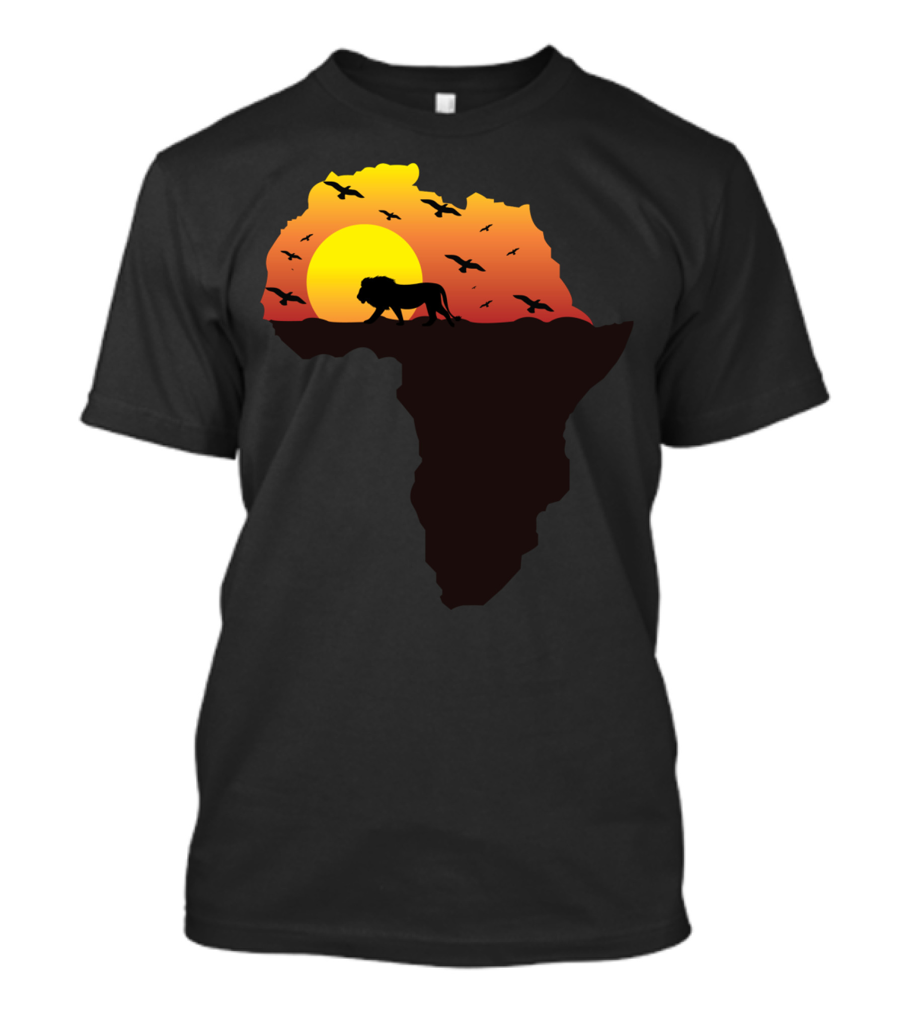 Africa Map Lion Silhouette Sunset Birds Horizon T-Shirt