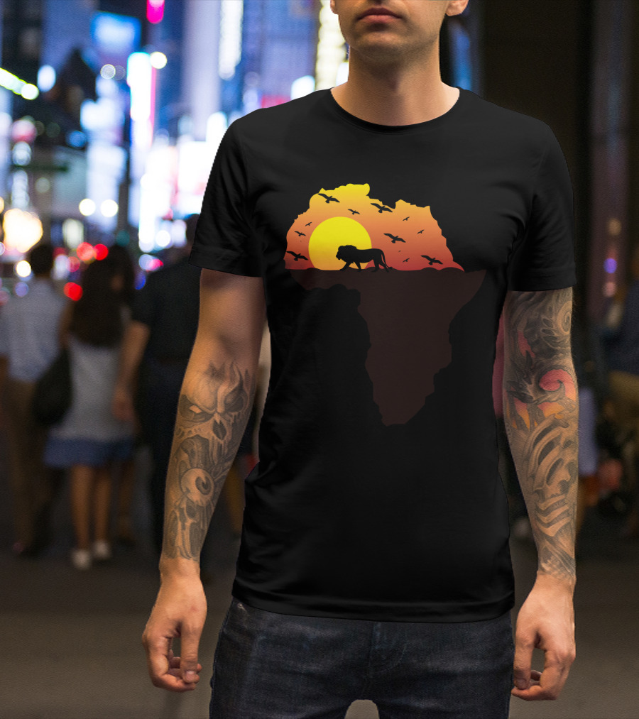 Africa Map Lion Silhouette Sunset Birds Horizon T-Shirt