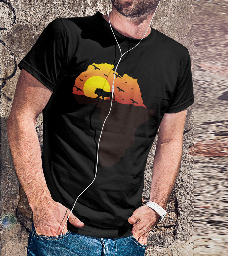 Africa Map Lion Silhouette Sunset Birds Horizon T-Shirt