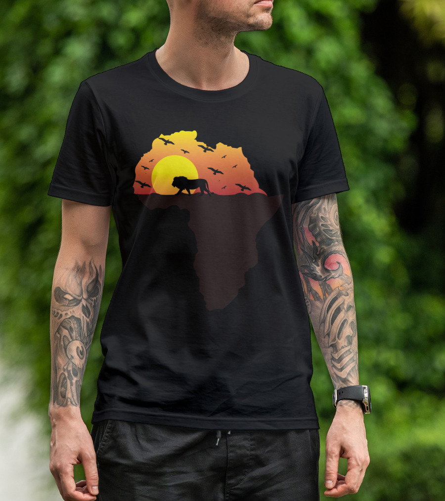 Africa Map Lion Silhouette Sunset Birds Horizon T-Shirt