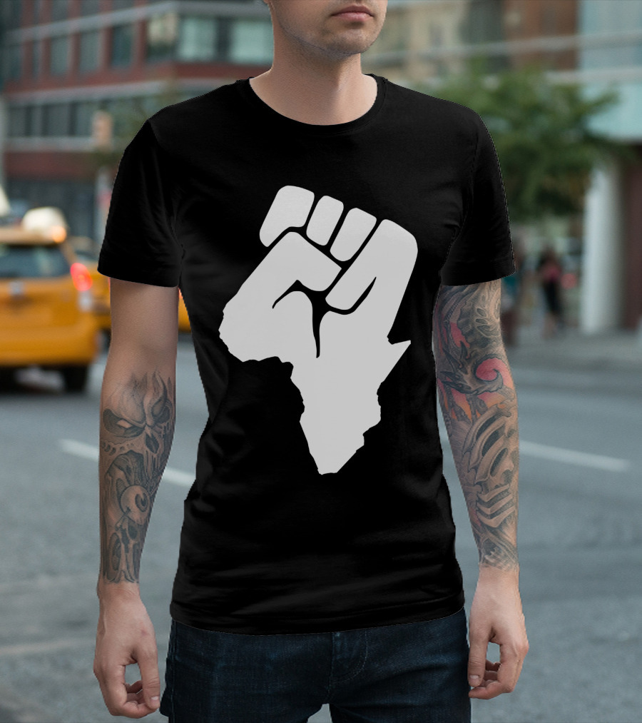 Africa Unite Fist Symbol in Continent Shape T-Shirt