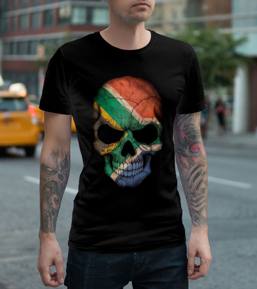 South African Flag Skull Graphic With Patriotic Symbolism T-Shirt