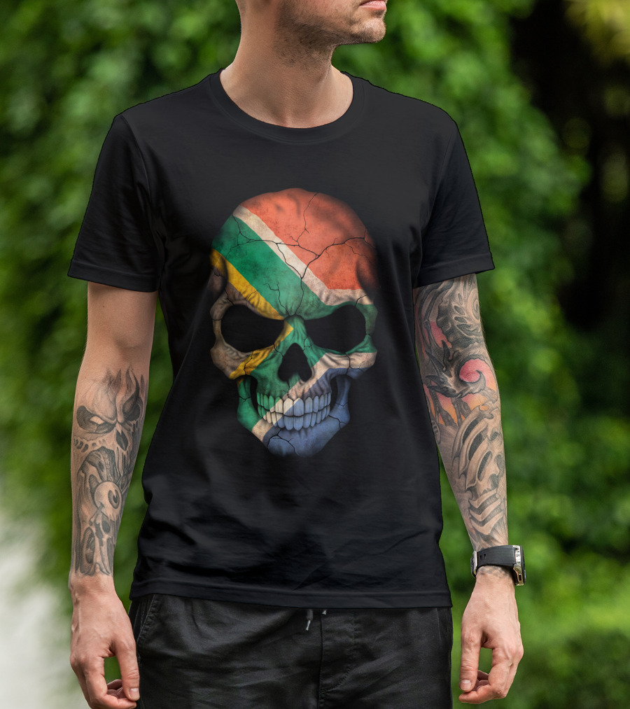 South African Flag Skull Graphic With Patriotic Symbolism T-Shirt