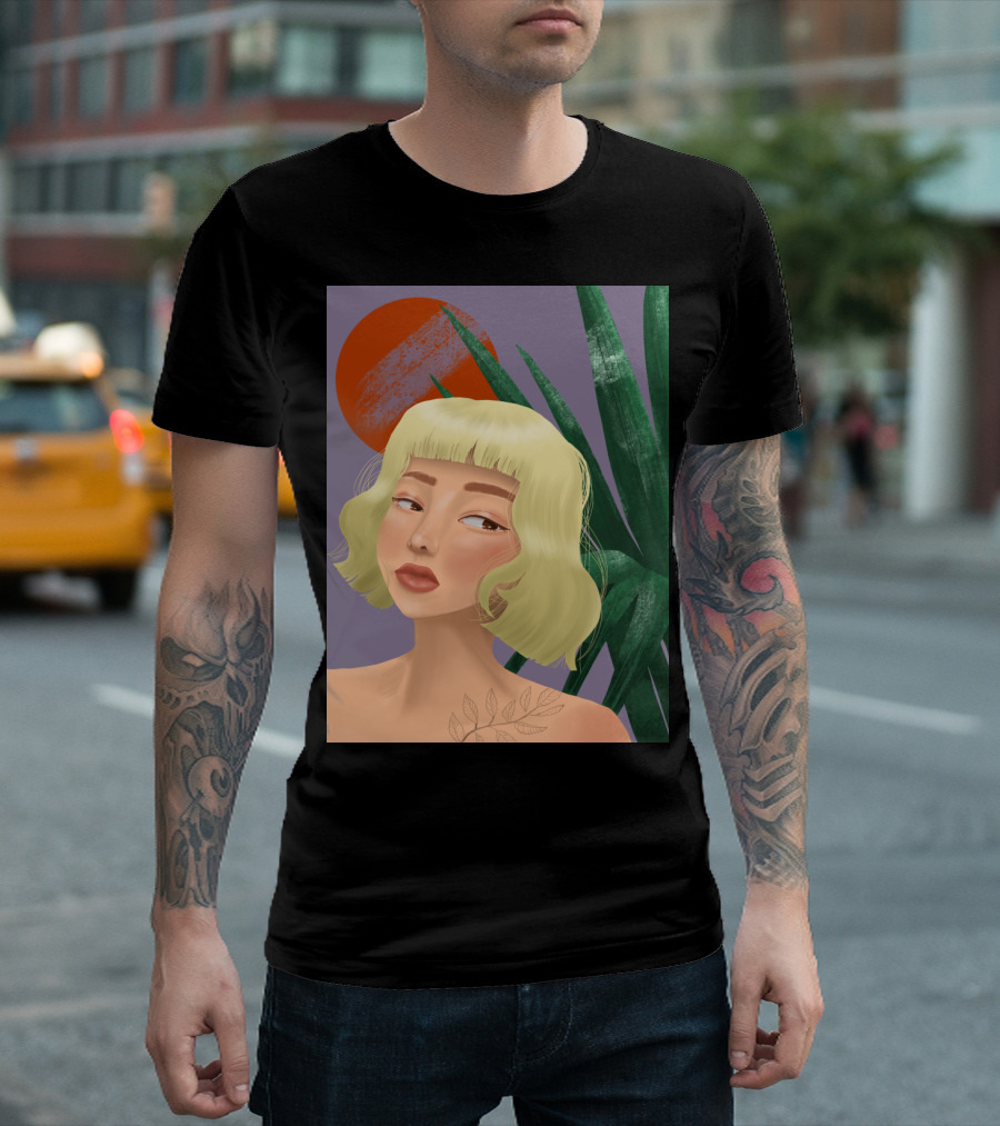 Silent Dawn Reflective Portrait With Blonde Woman And Vibrant Sunlit Leaves T-Shirt