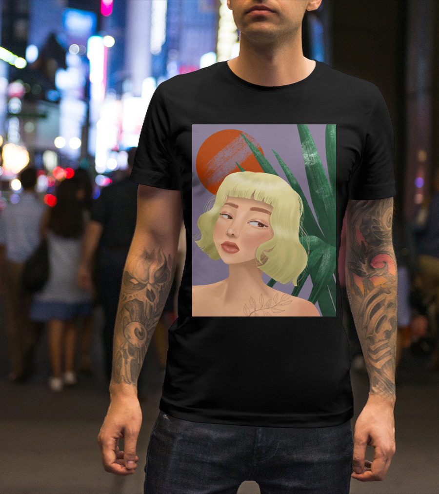 Silent Dawn Reflective Portrait With Blonde Woman And Vibrant Sunlit Leaves T-Shirt