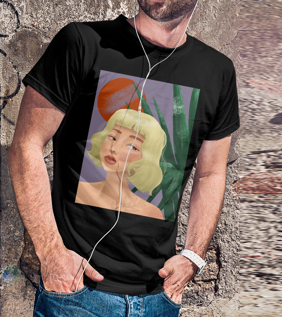 Silent Dawn Reflective Portrait With Blonde Woman And Vibrant Sunlit Leaves T-Shirt