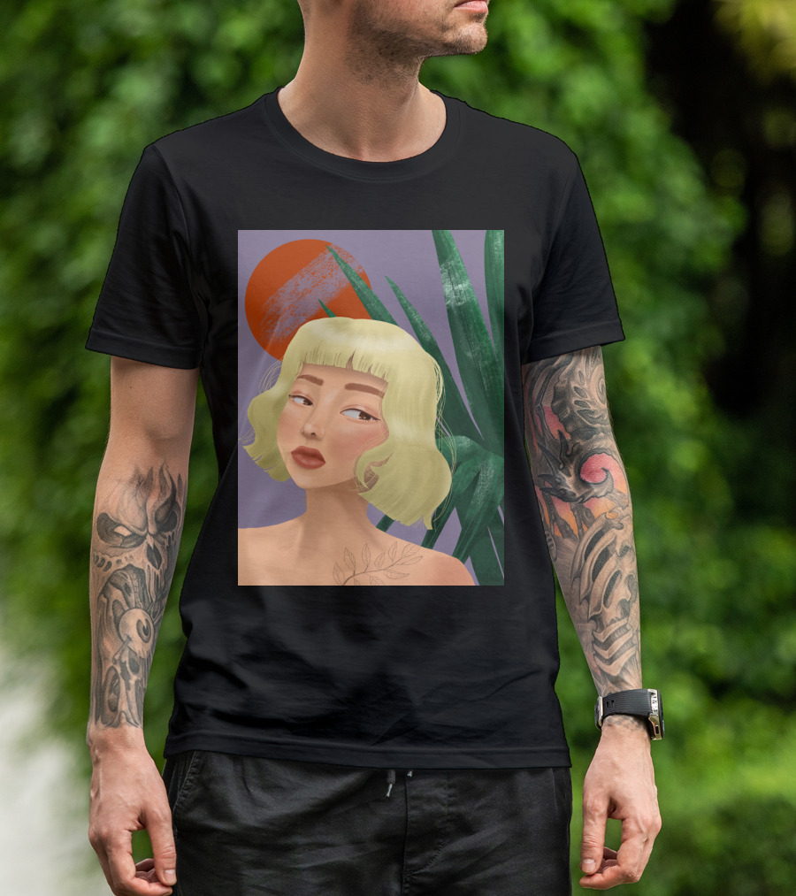 Silent Dawn Reflective Portrait With Blonde Woman And Vibrant Sunlit Leaves T-Shirt