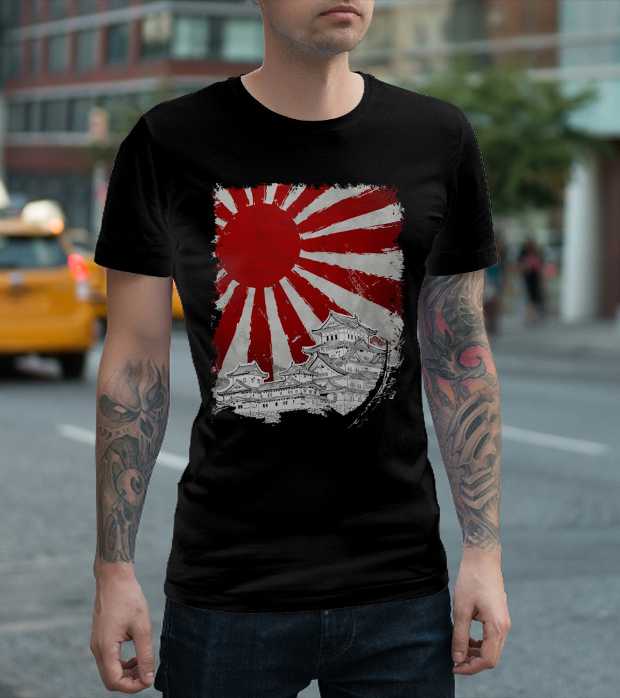 Japanese Palace Rising Sun Flag Graphic Print T-Shirt