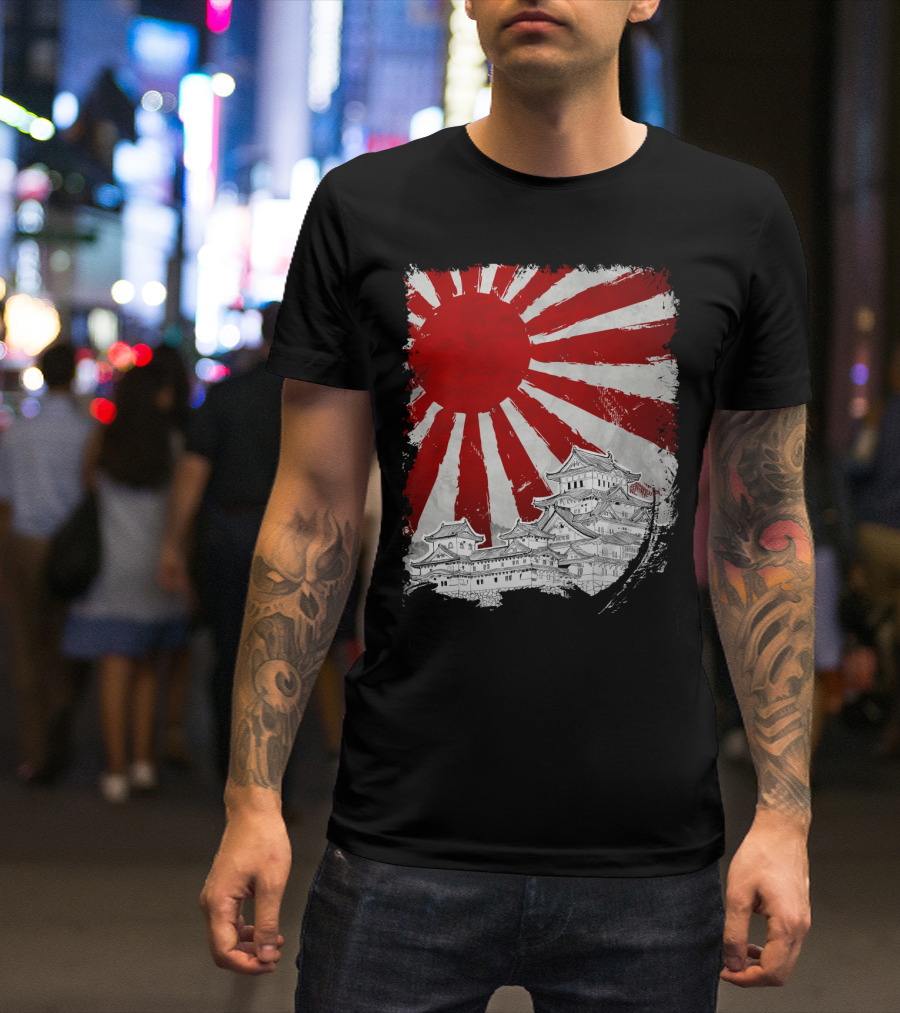 Japanese Palace Rising Sun Flag Graphic Print T-Shirt
