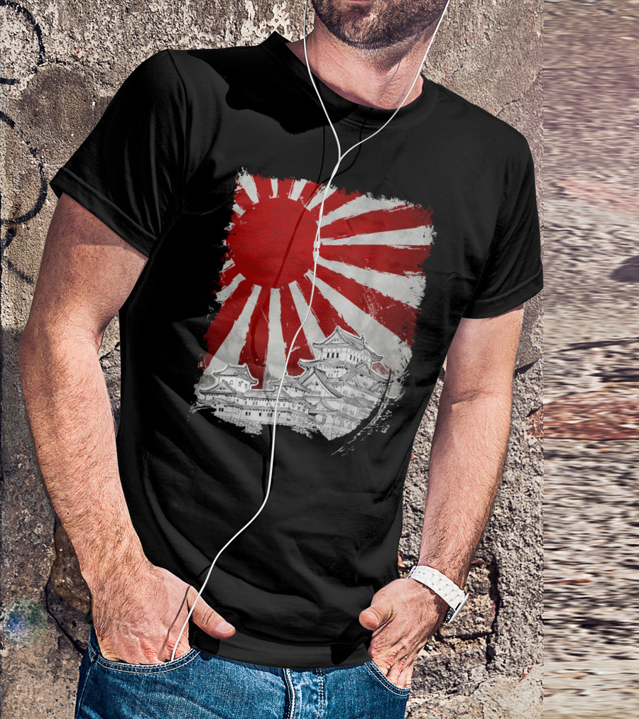 Japanese Palace Rising Sun Flag Graphic Print T-Shirt