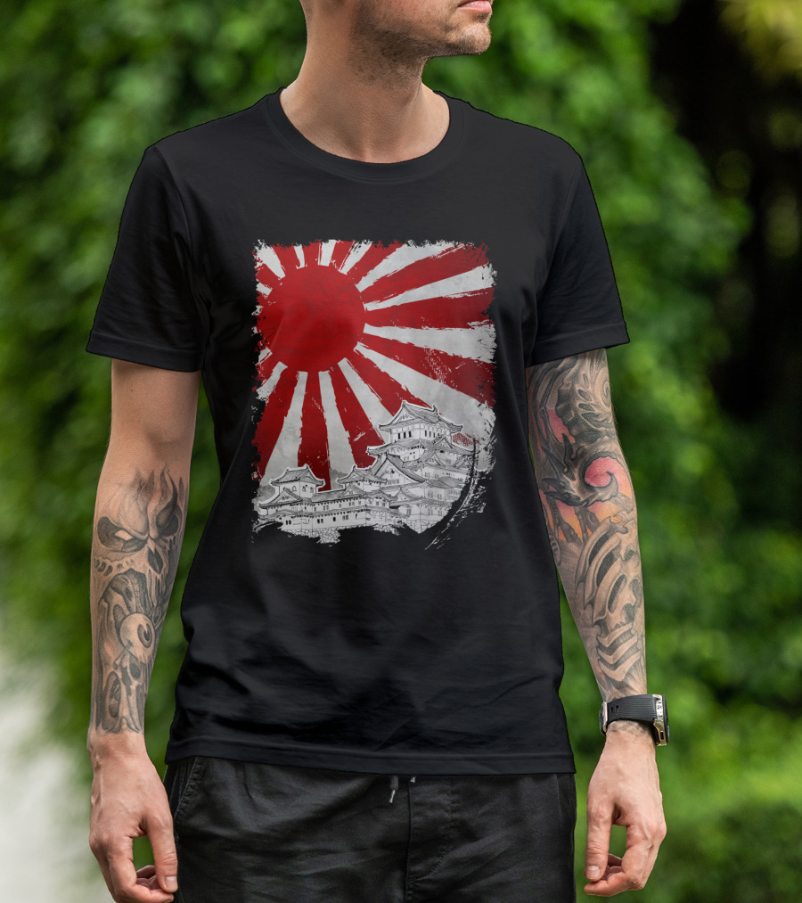 Japanese Palace Rising Sun Flag Graphic Print T-Shirt