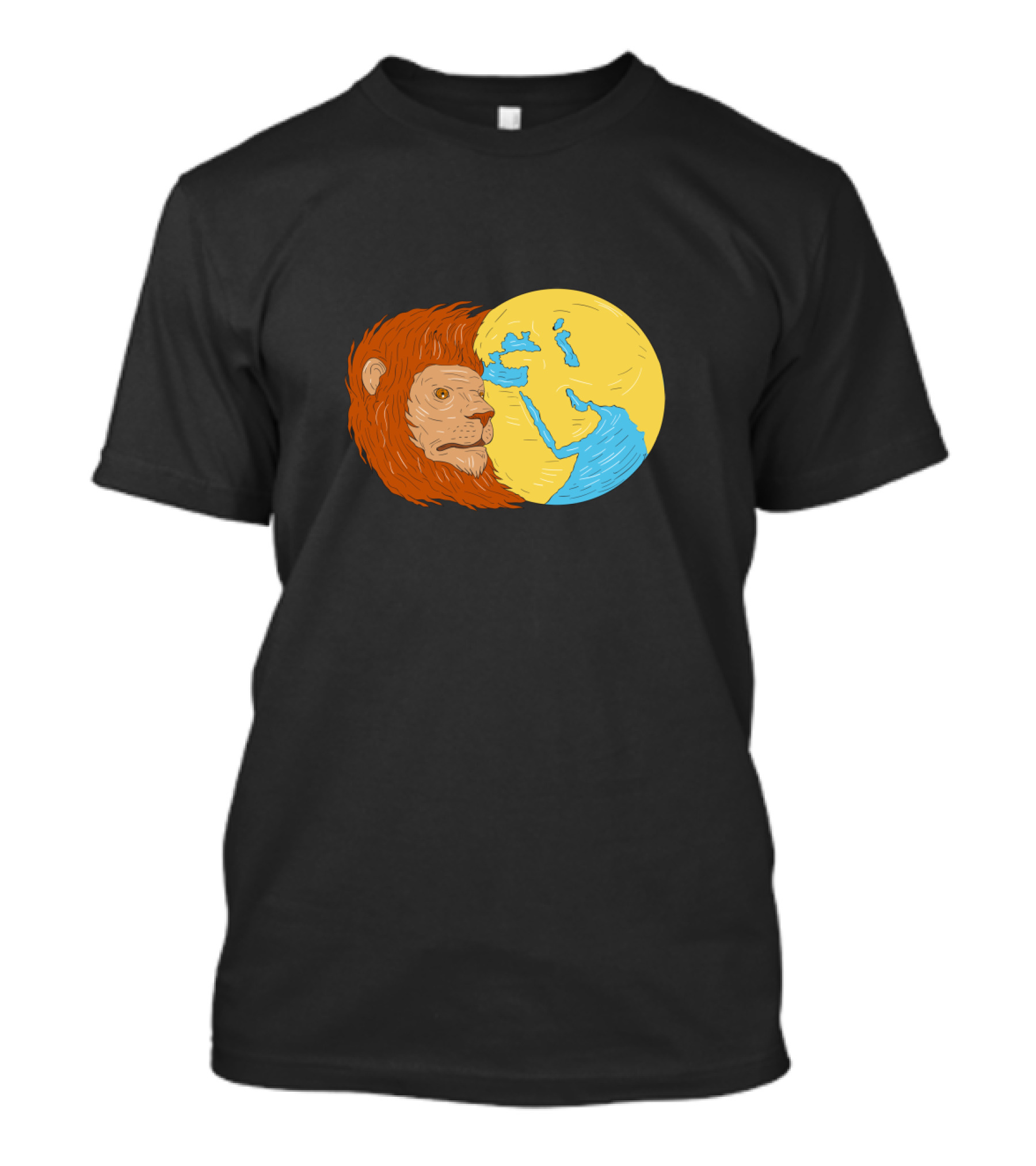 Lion Head Integrated With Middle East Asia Earth Map T-Shirt