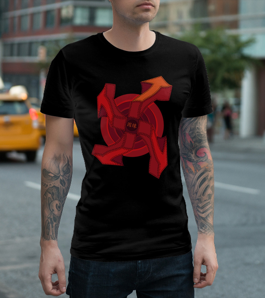 Red Karma Arrows With Kanji Overlapping Circles T-Shirt