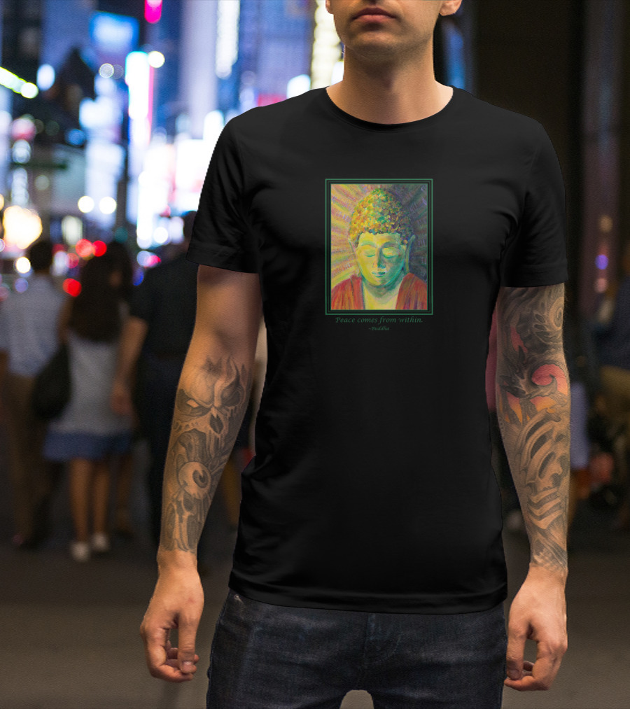 Peace Comes From Within Green Buddha Light Backgrounds T-Shirt