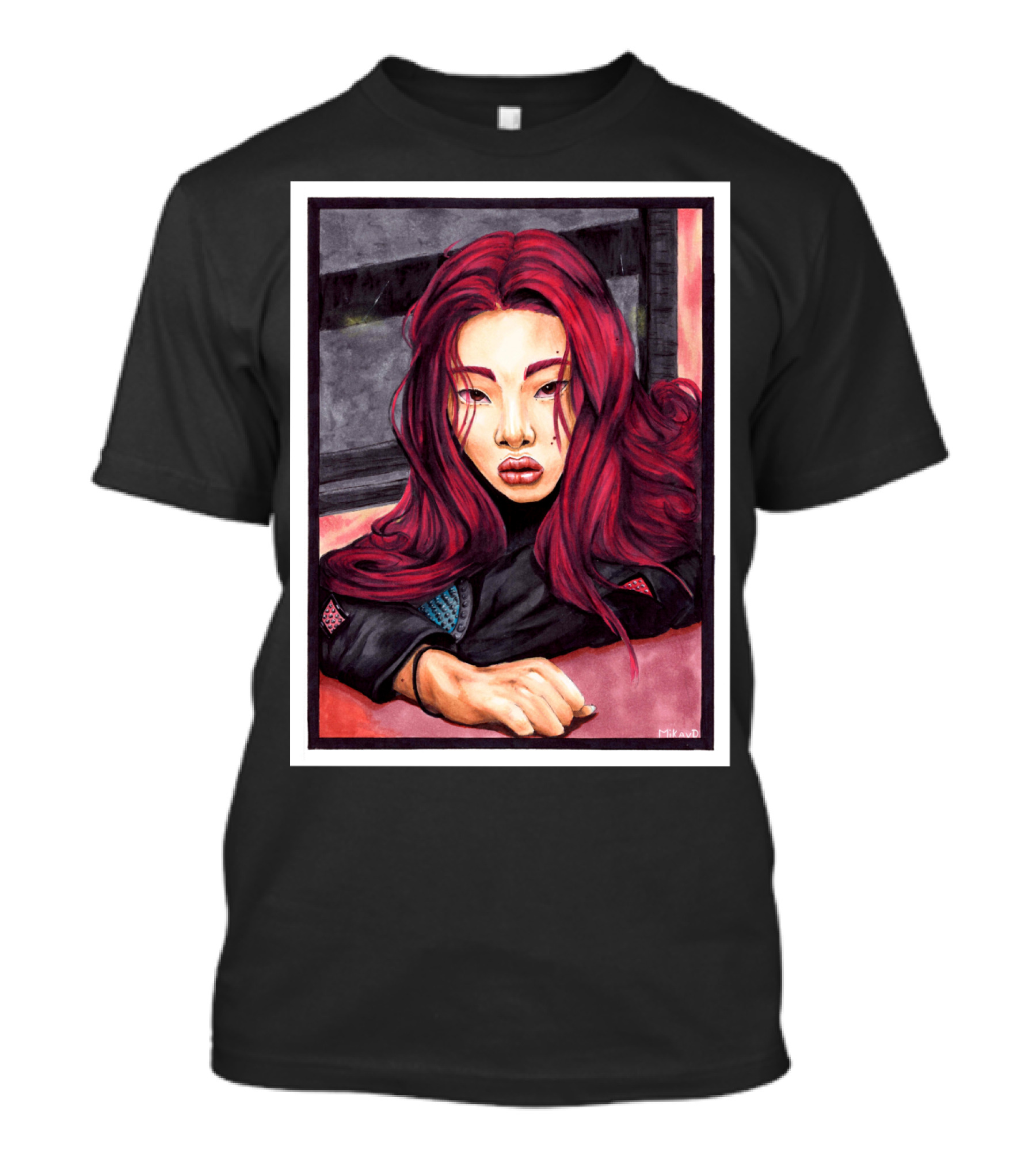 Redhead Portrait With Long Flowing Hair By Miki Ai T-Shirt