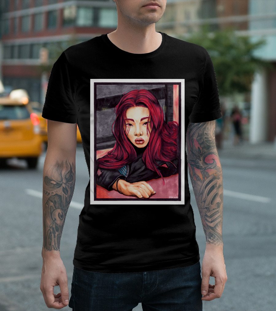 Redhead Portrait With Long Flowing Hair By Miki Ai T-Shirt