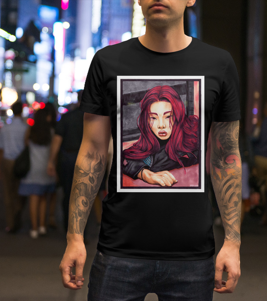 Redhead Portrait With Long Flowing Hair By Miki Ai T-Shirt