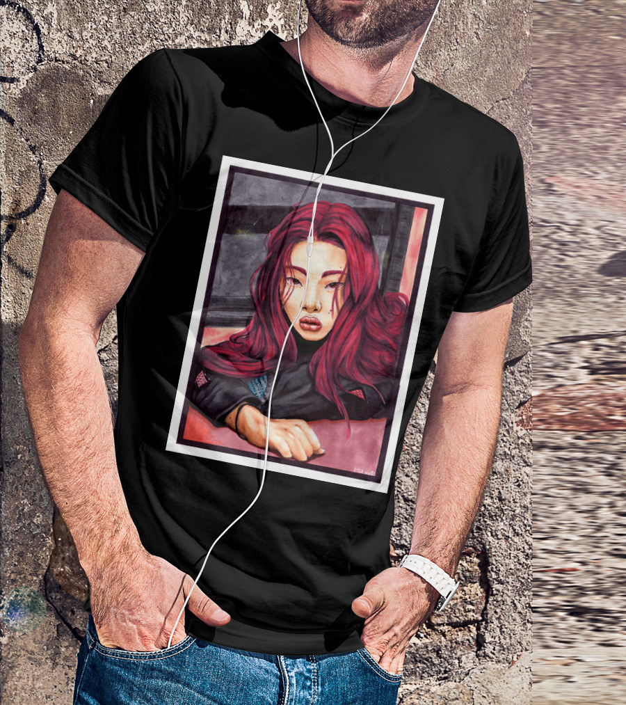 Redhead Portrait With Long Flowing Hair By Miki Ai T-Shirt